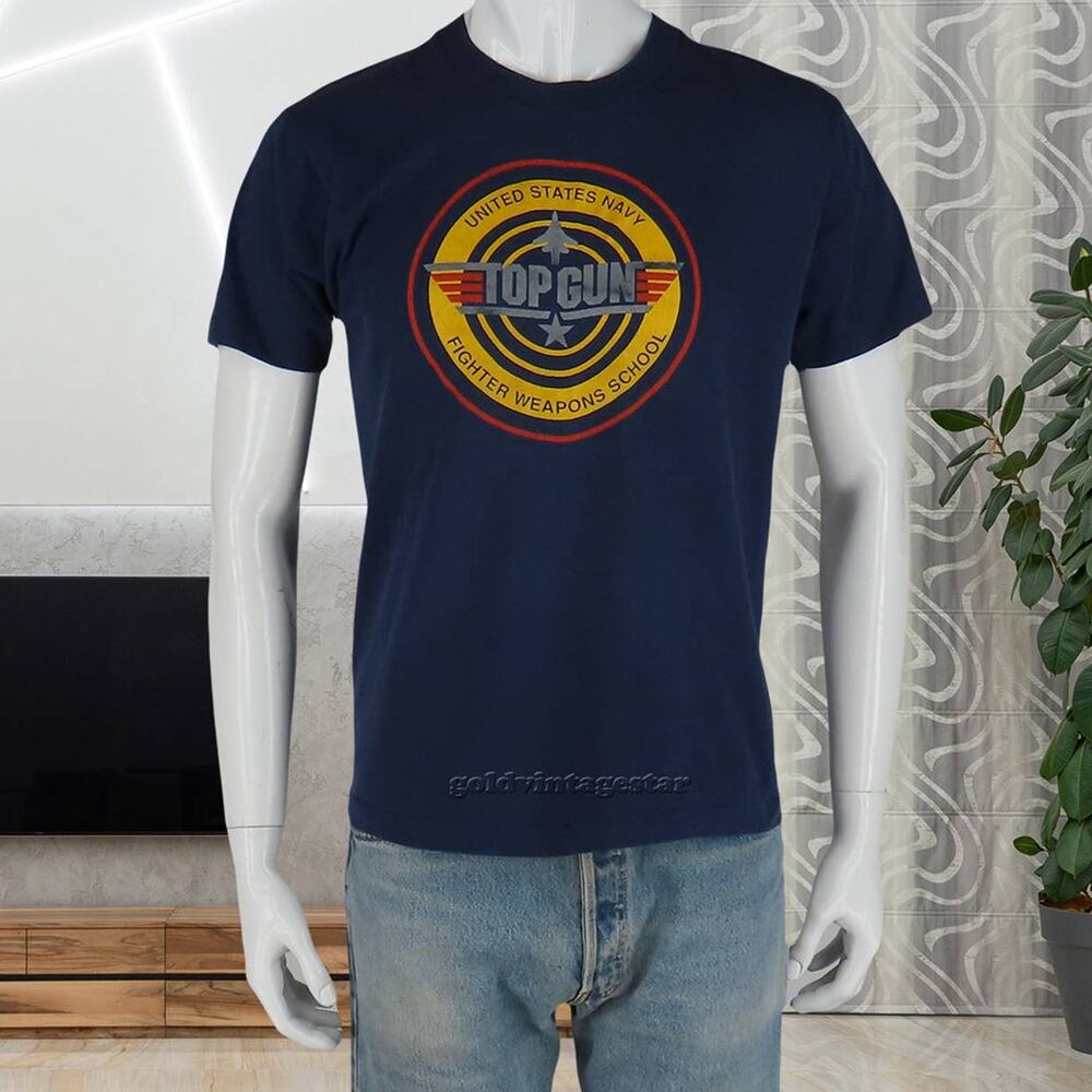 80s Vintage Top Gun Movie Film Promo Tom Cruise Val Kilmer Navy Fighter T Shirt